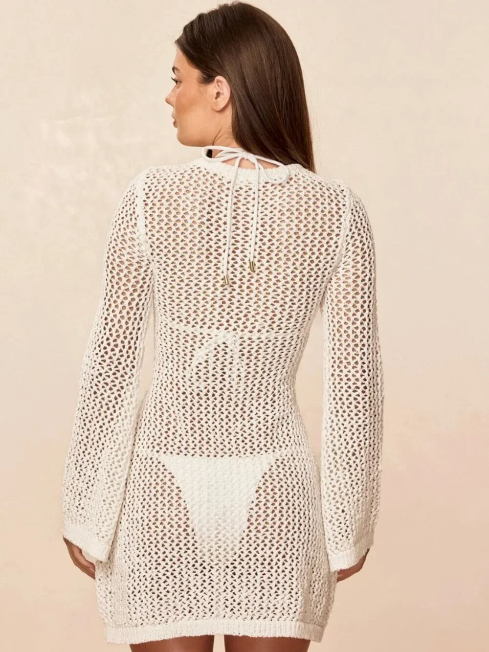 NEW MONDAY SWIMWEAR Montego Mini Dress Optic White Petit Crochet Cover-up